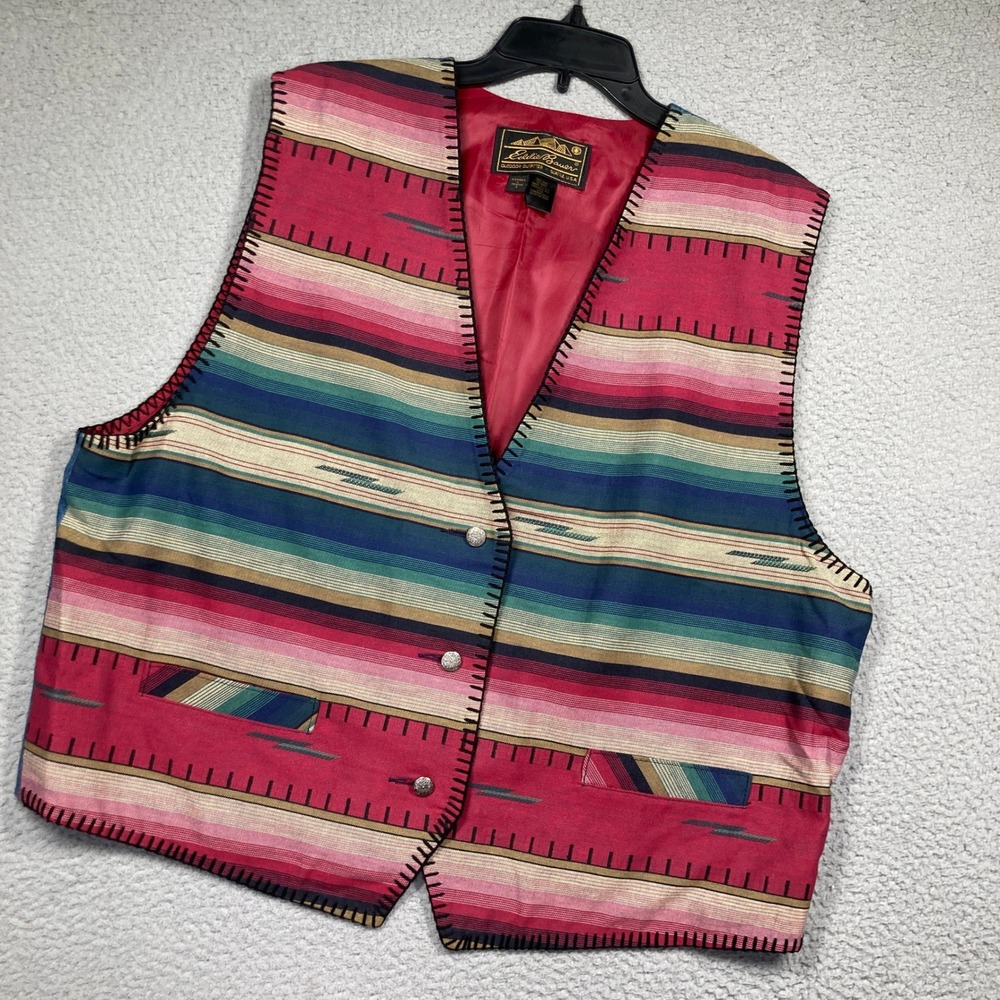 Eddie Bauer Vest Women L Multicolor Serape Stripe Southwestern Cowgirl Aztec